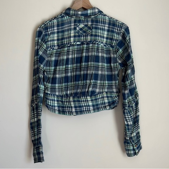 Free People First Bloom Plaid Top Blue Size XS Retails $78 - Picture 9 of 10